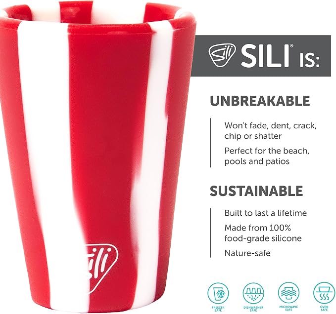 Silipint 1.5oz Silicone Shot Glasses – Pack of 2 Unbreakable, BPA-Free, Non-Toxic, Dishwasher & Freezer Safe Cup – Colored Shot Glasses for Cold Beverages, Cocktails, Travel, Party (Peppermint Stripe)