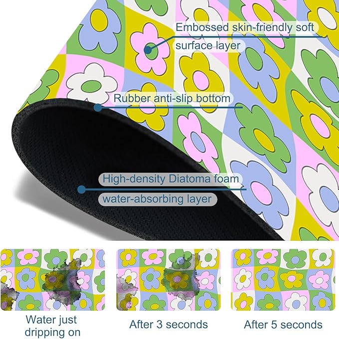 Cute Flowers Sink Splash Guard Retro Floral Faucet Absorbing Mat Fast Drying Mat Sink Gadgets Splash Guard Behind Faucet Drip Catcher for Kitchen Bathroom, 23.5"x5.5"