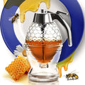 CLEVLI Honey Dispenser – No Drip Glass with Stand – Honey Jar – Clear Glass Honey Container with Dipper 8 Oz – Maple Syrup Dispenser – Honey Pot with Stand – Honey Bottle with Flip Top Lid