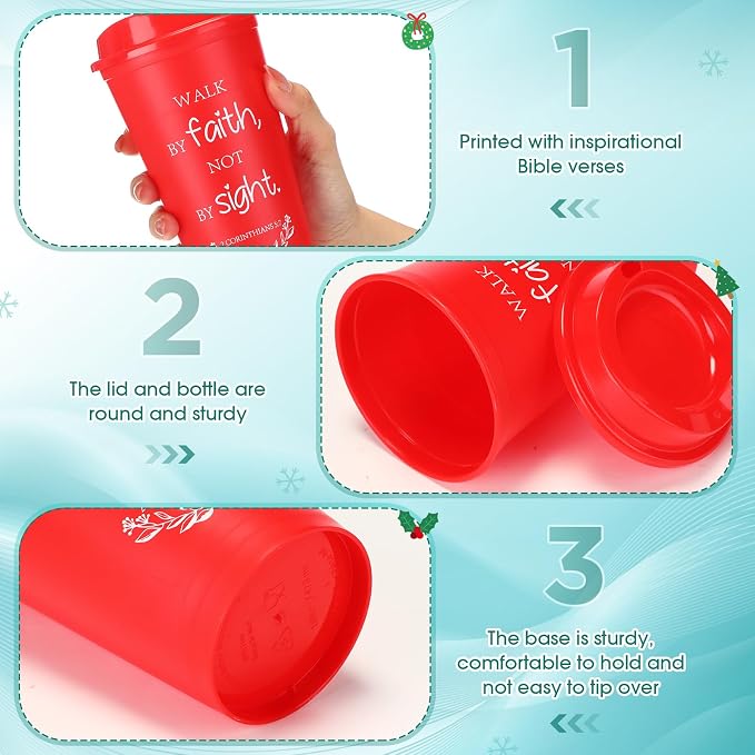 Skylety 20 Pack Bulk Christian Gifts for Men Women 16oz Reusable Bible Verse Tumbler Plastic Coffee Cup with Lid Inspirational Religious Church Gift for Teacher Graduation Party Favor (Classic Color)