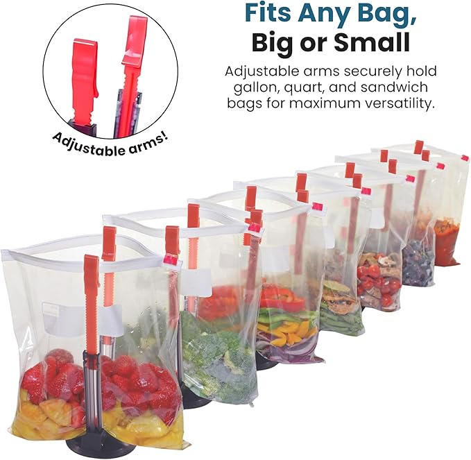 Jokari Suction Cup Fortified Baggy Rack 4 Pack For More Stability When Filling Plastic Freezer Storage Zip Lock Bags. Sturdy Clips Hold Containers Open to Pour Leftovers and Meal Prep Ingredients.