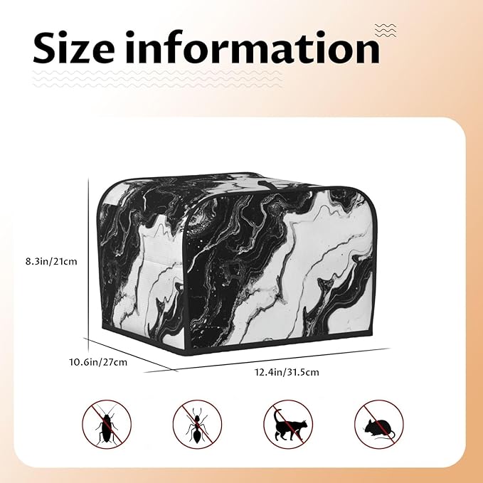 Toaster Cover 4 Slice Marble Black White Liquid Abstract Kitchen Small Appliance Covers with Pockets Dust and Fingerprint Protection