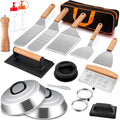 Joyfair Griddle Accessories Kit for Blackstone - 18Pcs, (Wooden Handle) | Flattop Grill Accessory Tools Set with Stainless Steel Spatula Turner, Basting Cover, Smash Burger Press for BBQ Cooking