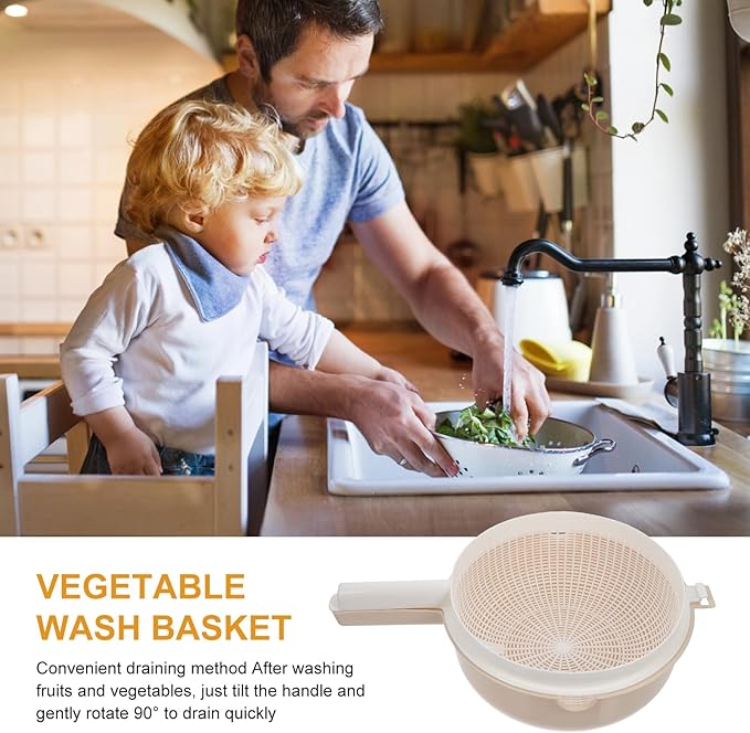 Mobestech Double Layer Strainer Basket 13.38X9.05X4.33 Inch Plastic Drain Basket Bowl for Washing Fruits and Vegetables with Handle Detachable Design for Kitchen Use