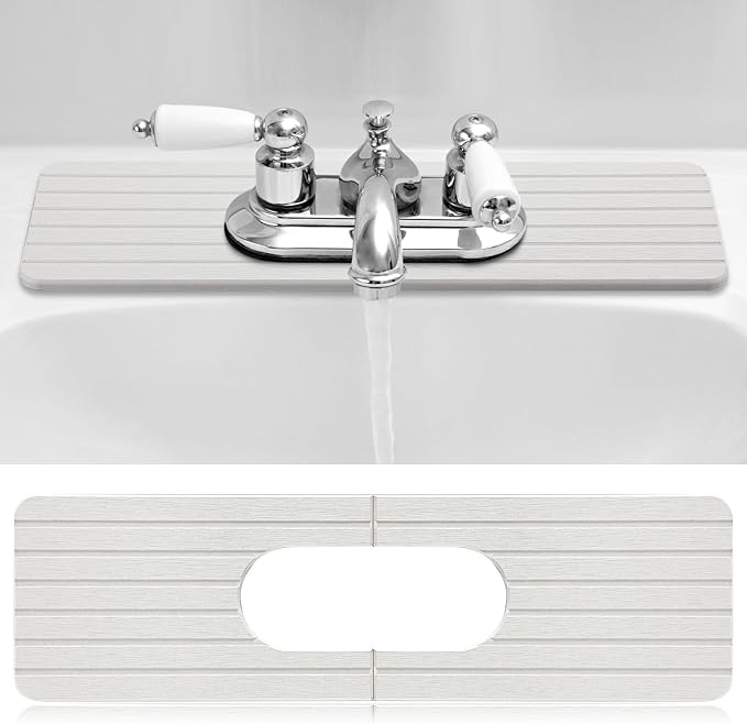 Teenyyou an Oval Hole White Faucet Mat for Kitchen Sink Bathroom 17.32" x 4.6" Kitchen Faucet Absorbent Mat Diatomite Splash Guard Quick Drying Stone Drip Catcher Hole 6.22" x 2.28"
