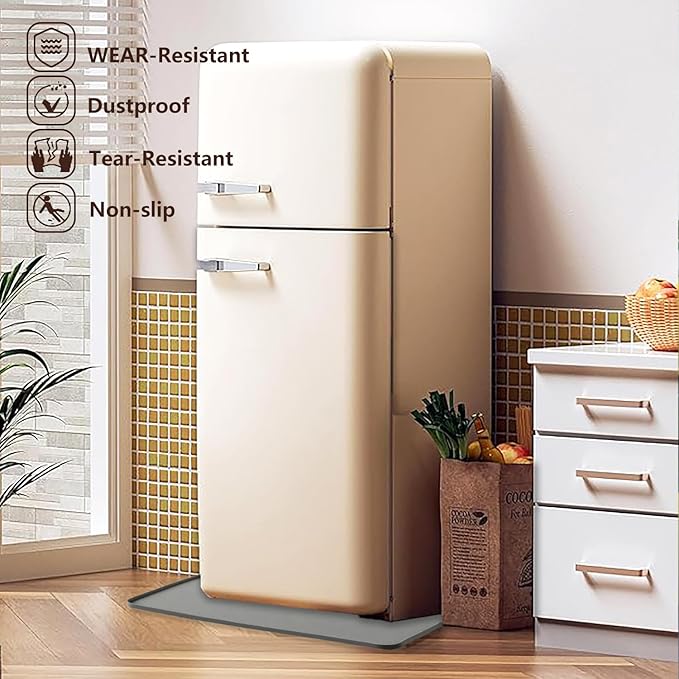 Water Cooler Mat, 24x16 Inch Silicone Drip Tray with Raised Edge, Non-Slip Appliance Protector Pad for Hardwood Floors & Carpets, Kitchen, Pet Feeding Area, Door Entry - Easy Clean (Gray）