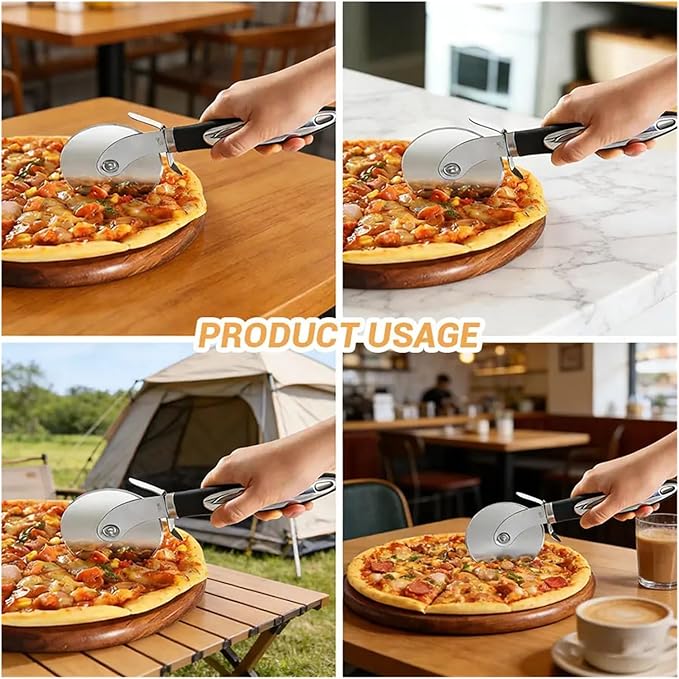 Pizza Wheel Cutter with Sharp Stainless Steel Blade Built-In Finger Guard for Cutting