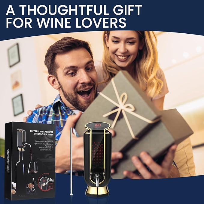 BLUBYEES Luxurious 4-in-1 Electric Wine Aerator, Decanter, Dispenser & Vacuum Saver with LED Display - Wine Pourer Gift for Women and Wine Lovers
