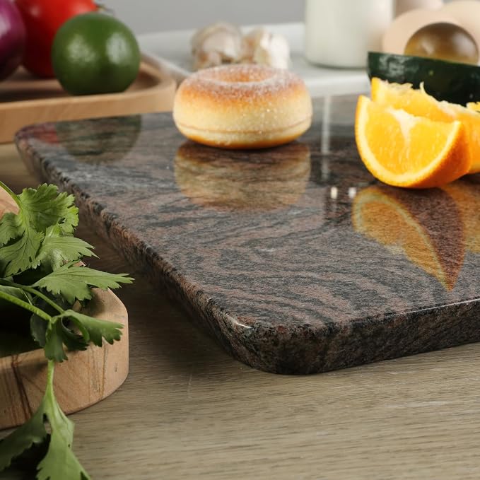 Koville Indian Natural Granite Cutting Board for Kitchen, 16x12inch Large Hand Crafted Stone Slab for Cheese, Charcuterie, Pastry Board - Wedding Gift, House Warming Gift