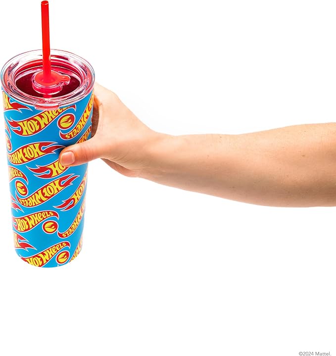 Dragon Glassware x Hot Wheels Tumbler with Straw, 24 oz - Race Team | Vacuum Insulated Stainless Steel Tumbler with Straw & Lid; Double Walled Tumbler with Straw; Hot Wheels Cup with Lid