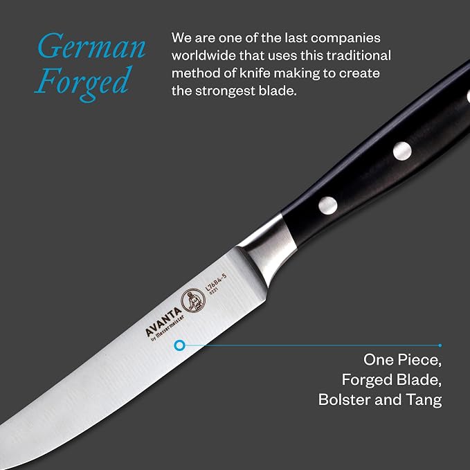 Messermeister Avanta 5” Fine Edge Steak Knife Set - Pack of 2 - German X50 Stainless Steel - Rust Resistant & Easy to Maintain - Includes 8 Total Steak Knives