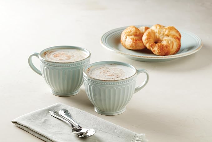 Lenox French Perle Groove Dinnerware, Stoneware, Latte Mugs Set of 2