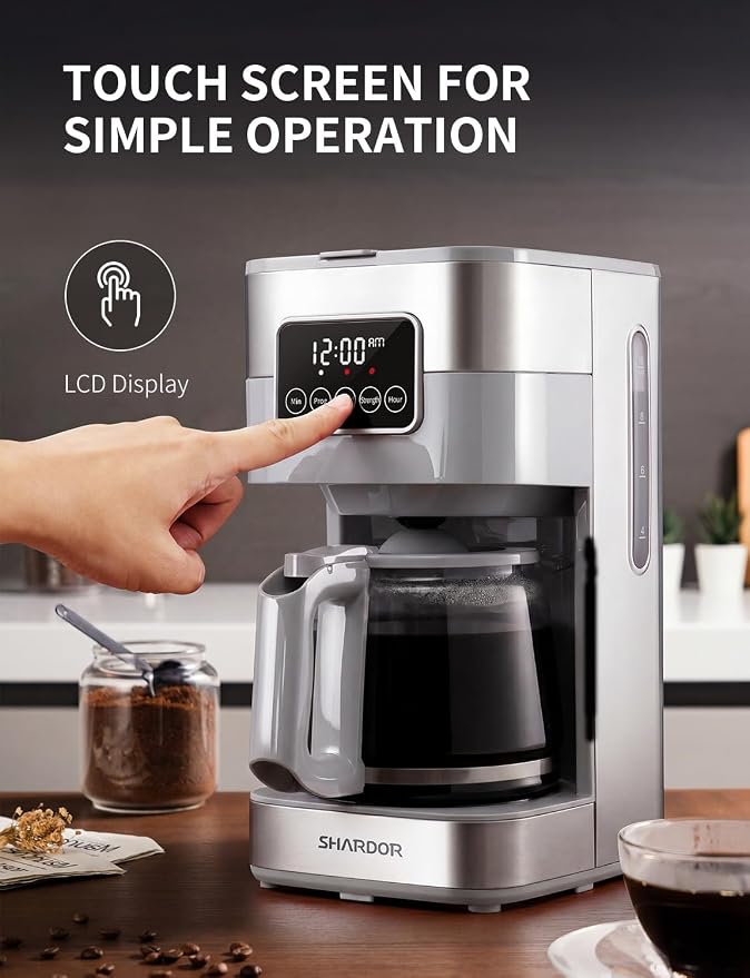 SHARDOR 10-Cup Programmable Coffee Maker, Regular & Strong Brew Drip Coffee Machine for Home and Office, Auto Shut Off, Permanent Filter (gray)