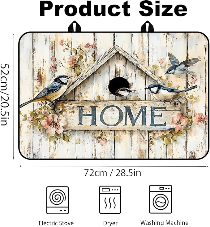 Stove Top Cover for Electric Stove, Vintage Farmhouse Style Glass Cooktop Protector, Multi-functional Kitchen Counter & Washer Top Cover