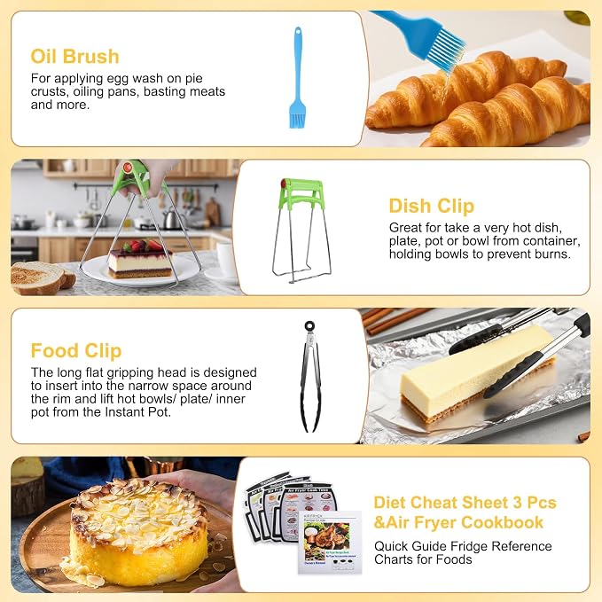 Air Fryer Accessories Kit - 12pcs Universal for 4, 4.2, 5, 5.5, 5.8 QT Gowise Cosori Phillips Ninja Cozyna Air Fryer