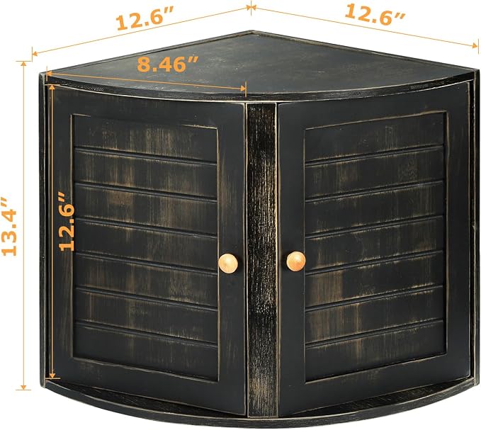 HOMEKOKO Double Layers Bamboo Corner Bread Box for Kitchen Counter, Vintage Wooden Large Capacity Bamboo Bread Food Storage Bin (Vintage Black)