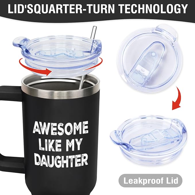 LHSCVUFASC Birthday Gifts for Dad from Daughter, Father's Day Christmas Gift for Dads Husband Men, Awesome Like My Daughter Cup, 40oz Stainless Steel Tumbler with Handle and Straw Lid
