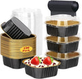 120pack 5oz Mini Cake Pans with Lids,LNYZQUS Disposable Ramekins Muffin Tins Cupcake Baking Cups,Small Aluminum Foil Brownie Baking Pan Containers Mini Cheesecake Holders-Black