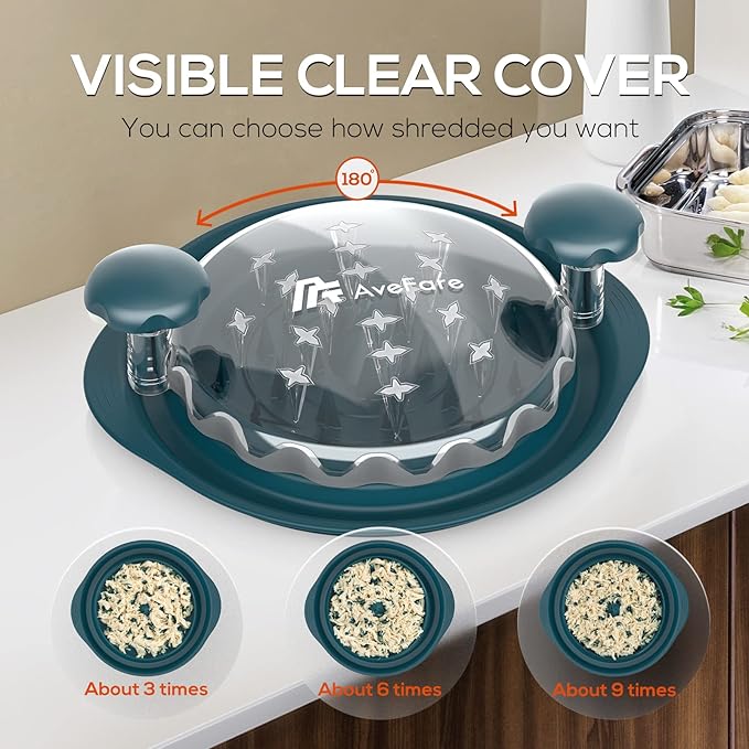 AveFare Chicken Shredder - 10.8Inch Large Chicken Shredder Tool Twist with Brush, Visible Meat Shredder, Ergonomic Handle, Strong Anti-Slip, BPA Free Dishwasher Safe, Suitable for Pork Beef Chicken