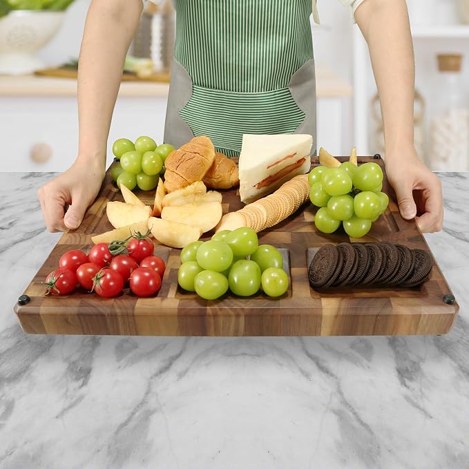 North America Black Walnut Wood Cutting Board, 17x13x1.5 inches, Double-Sided Use Kitchen with Double-Sided Juice Grooves, Handles, and Non-Slip Pads (Gift Box). (17x13x1.5inches)