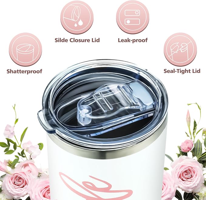 Sabary Bride Gifts Bridesmaid Tumblers Set of 8, 20 oz Insulated Bride Stainless Steel Wine Tumbler Bulk Maid of Honor Mugs with Lid and Straw for Wedding Engagement Party Gifts (Pink, White)