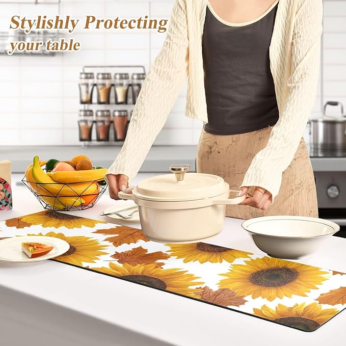 Yellow Sunflowers in Autumn Trivet Table Runner Heat Resistant 230F for Hot Dishes Pots Plates Kitchen Dining Table Protector Decorative 39.37 X 11.8 Inch