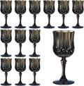 Pinkunn 12 Pcs 7 oz Plastic Vintage Wine Glasses Reusable Colored Goblets Patterned Drinking Water Glasses Cup Dishwasher Safe for Mother's Day Wedding Reception Party Supplies (Black)