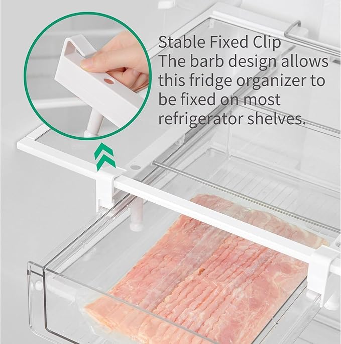 Clear Fridge Organizer Drawer - Plastic Refrigerator Deli Storage Bin for Fruits, Vegetables, Meat & Cheese, Pull-Out Design-M