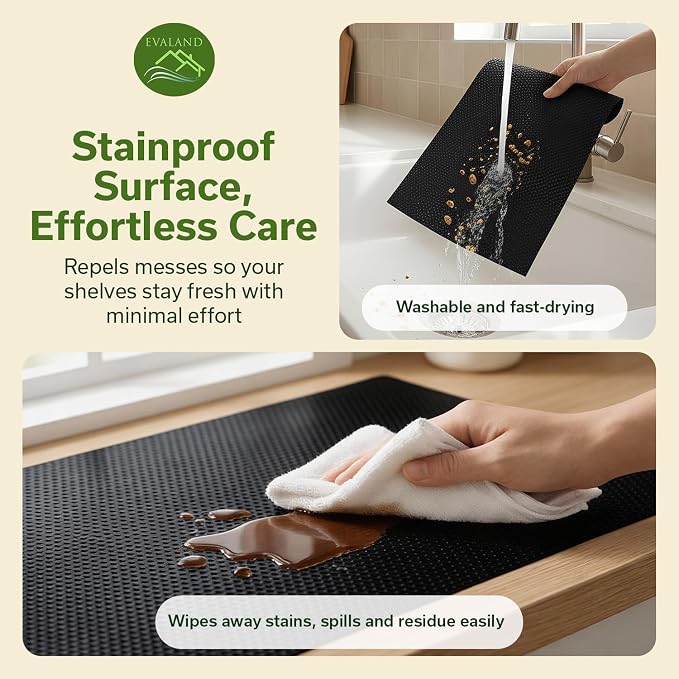 EVALAND Shelf Liners for Kitchen Cabinets Non-Adhesive 17.7" x 33 FT Black Drawer Liner Non Slip, Washable Cabinet Liner, Waterproof Shelf Liners for Cabinets, Refrigerator Bathroom Pantry - Thickened