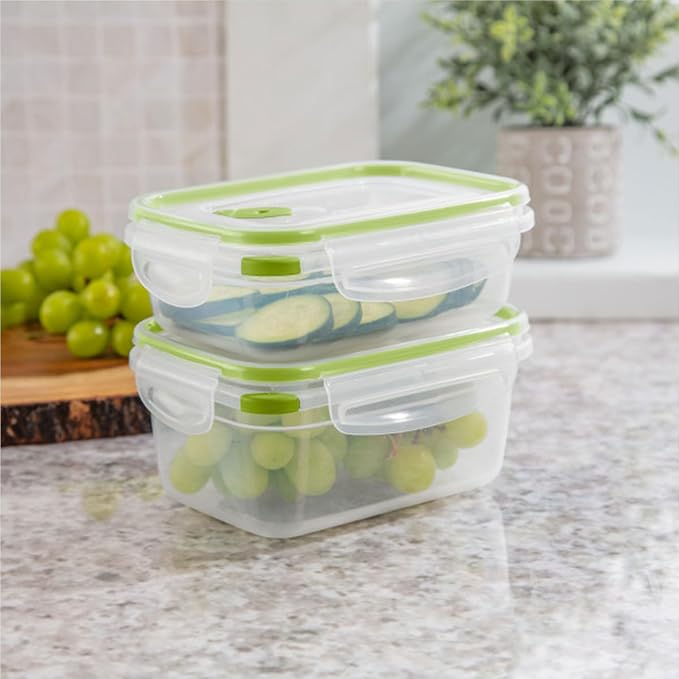 Sterilite Ultra-Seal 3.1 Cup Rectangle, Airtight Food Storage Container, Latching Lid, Microwave and Dishwasher Safe, Clear With Green Gasket, 24-Pack