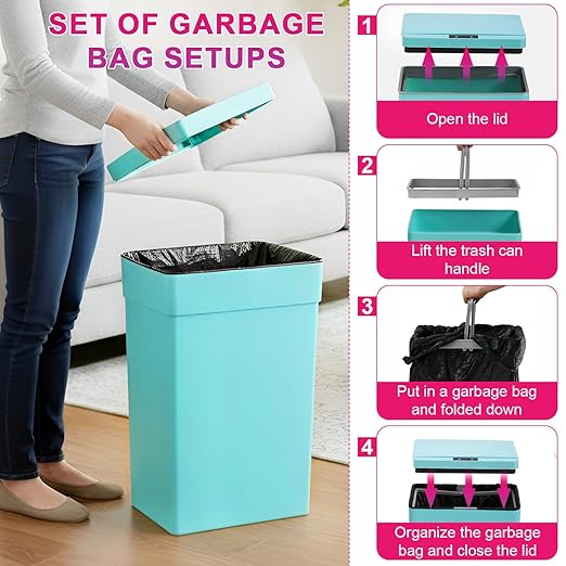 PayLessHere 13 Gallon 50 L Trash Can with Lid Plastic Kitchen Trash Bin Automatic Touch Free Motion Sensor Trash Can (3, Blue)