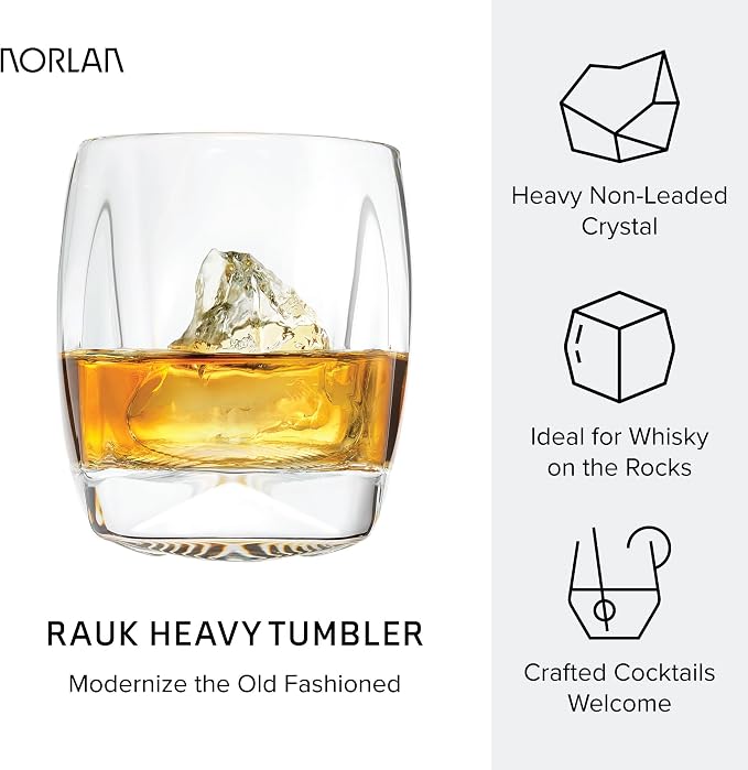 NORLAN Rauk Heavy Tumbler, 250 mL (8.5 oz) / Clear - Heavy-based Crystal Lowball Tumblers for Whiskey, Bourbon, Scotch, or Other Fine Spirits.