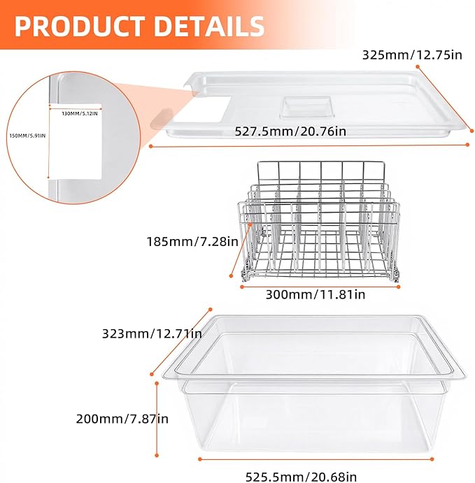 Sous Vide Container 26 QT with Lid, Rack & Spoon-Precision Cooking Tub for Anova Nano, Joule, Instant Pot Immersion Circulators - Large Accessories Kit (Square opening)