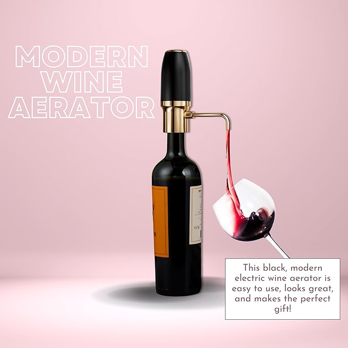 Sip & Shimmer Electric Wine Aerator, Modern Aerator, Electric Wine Dispenser, Black & Gold Wine Pourer, Automatic Wine Pump, Re-chargeable, Wine Gift, Valentines Day Gift for Him