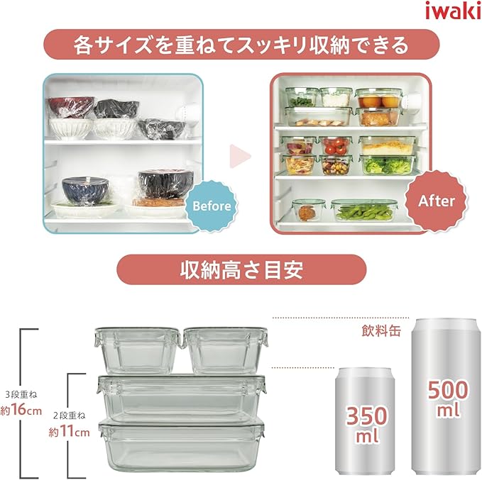 iwaki PS-PRN-4P2 Heat Resistant Glass Storage Containers, Pink, Set of 4, Pack & Range
