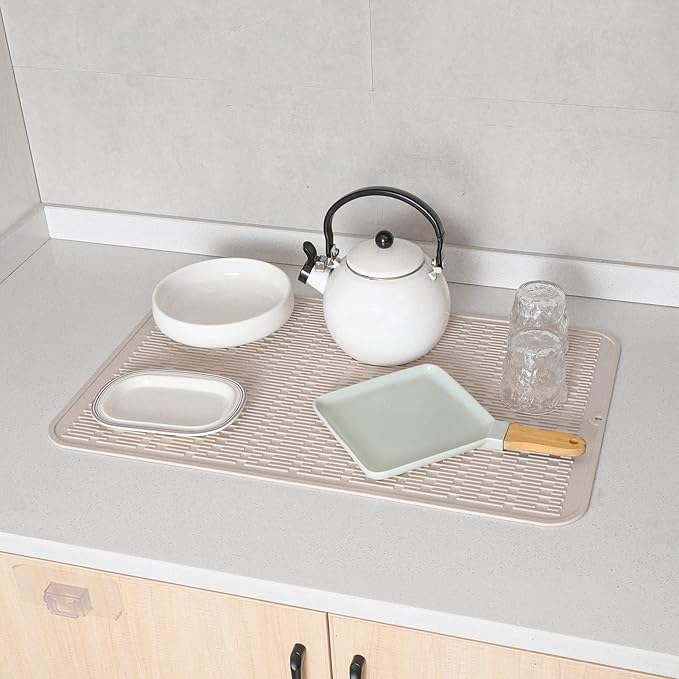 MicoYang Silicone Dish Drying Mat for Multiple Usage,Easy clean,Eco-friendly,Heat-resistant Silicone Mat for Kitchen Counter or Sink,Refrigerator or Drawer Liner Tapioca 3XL 28 inches x 18 inches
