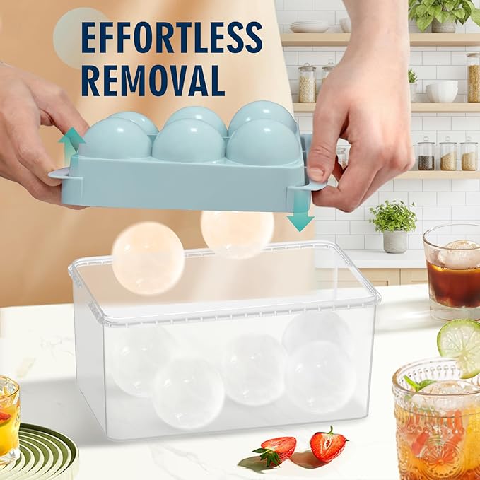 Large Ice Ball Maker Mold, 1.9" Round Ice Cube Mold for Whiskey Bourbon Cocktail, 6 Balls, Sphere Ice Mold, Big Ice Cube Tray with Container and Tongs, Easy to Fill & Release