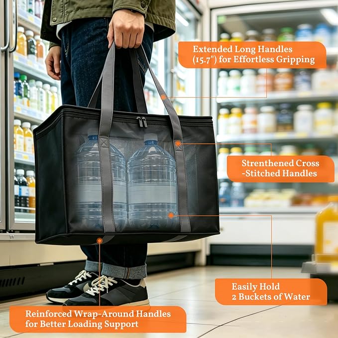 3-Pack XL-Large Insulated Grocery Bags, Collapsible Cooler Bags with Zipper, Multi-Purpose Insulated Tote for Shopping Camping Beach and Trips