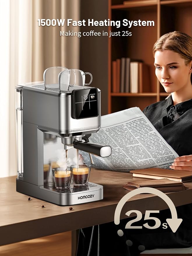 20 Bar Espresso Machine, Hot & Cold Brew Coffee Maker with Milk Frother, Touch Screen, Compact Water Tank, Expresso Coffee Machines for Lattes, Cappuccinos, Americano, Home & Office (Silver)