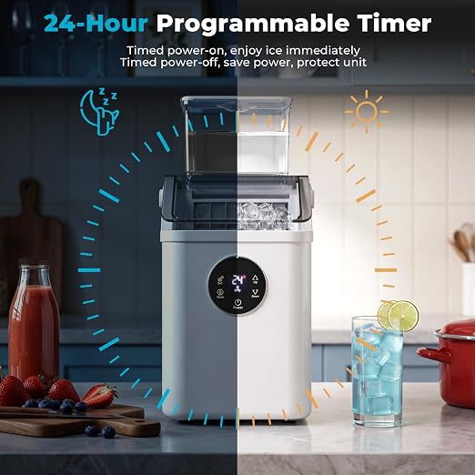 Electactic Countertop Ice Cube Maker, 16Pcs Ready in 13 Mins, 26Lbs/Day, Adjust Ice Thickness, 24H-Timer, Portable Self-Cleaning Compact Ice Machine with Handle