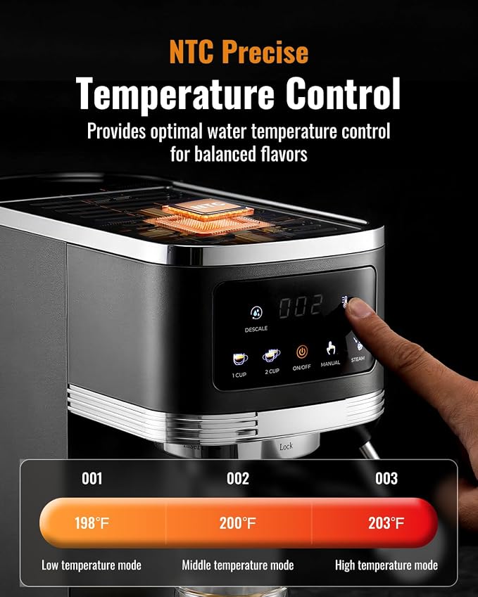 SHARDOR Espresso Machine 20 Bar, Professional Espresso Machine with Milk Frother and Touchscreen, Expresso Coffee Machines with Adjustable Temperature,for Cappuccino, Latte, Stainless Steel, Black