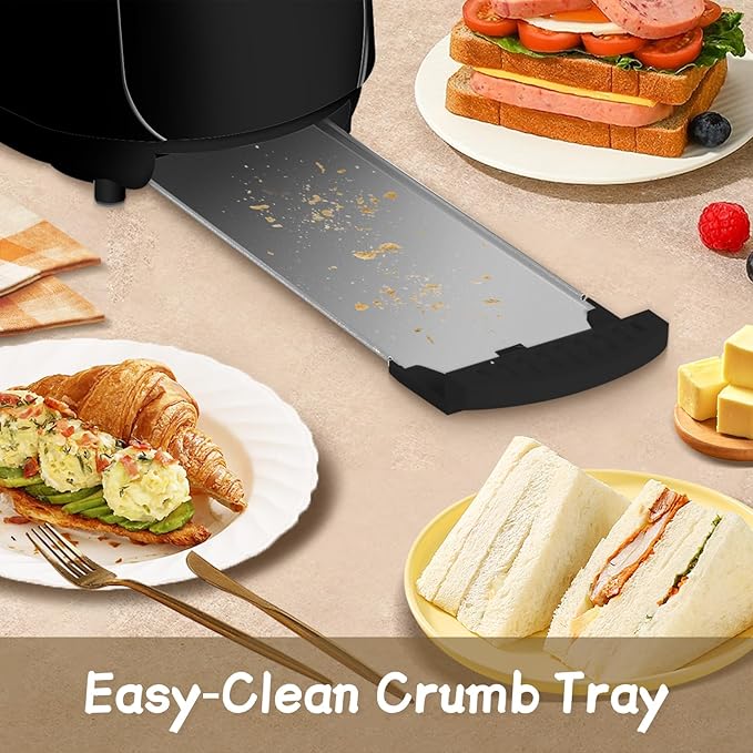 SEEDEEM 4 Slice Toaster, Extra Wide Slots Bread Toaster with 6 Shade Settings, Bagel/Cancel/Defrost/Reheat Functions, Removable Crumb Tray, Auto Shut-Off, Black