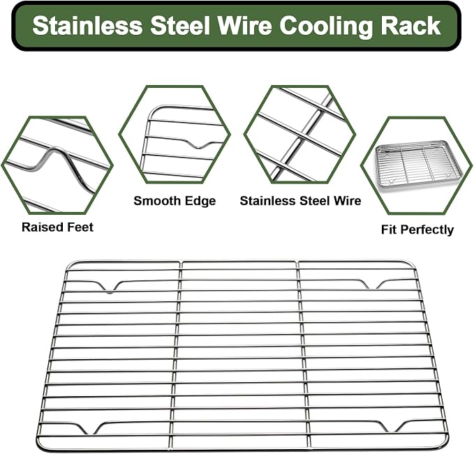 Baking Sheet Tray Cooling Rack with Silicone Baking Mat Set, Stainless Steel Cookie Pan For Oven, Set of 9 (3 Sheets + 3 Racks + 3 Mats), Warp Resistant & Heavy Duty & Easy Clean, Red