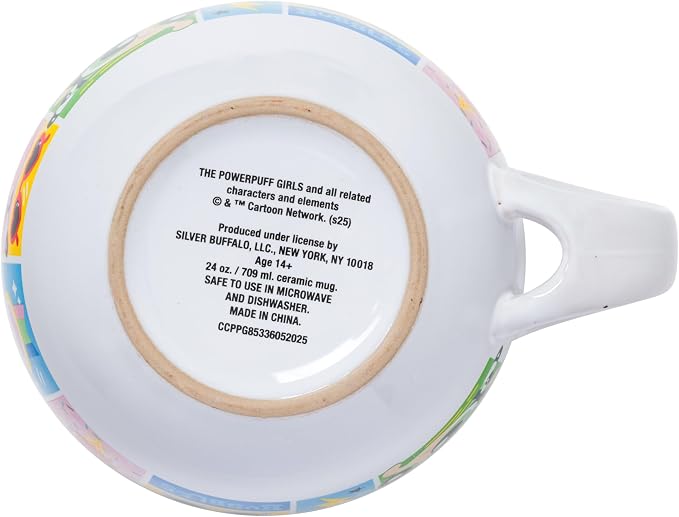 Silver Buffalo The Powerpuff Girls Comic Panels Featuring Bubbles, Blossom, and Buttercup Ceramic Soup Mug Spoon Set, 24 Ounces