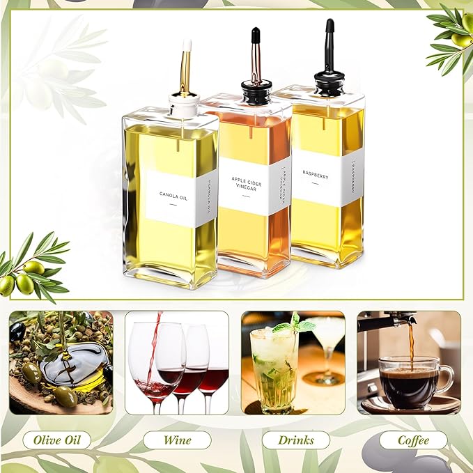 Reallnaive 3 Sets Olive Oil Dispenser Bottles for Kitchen with Nozzles Funnel Labels Cooking Oil Dispenser 500ml Set for Kitchen Vinegar Coffee Syrup (Colorful)