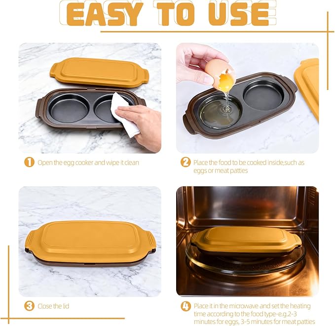 Quick-Heat Microwave Egg Cooker|Poacher|fryer, Multi-use Maker for 2 Eggs for Breakfast Sandwiches, Dishwasher-Safe Portable for Home,Travel,Gifts (Orange)