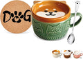 BigNoseDeer Cute Kawaii Dog Mug,Dog Coffee Mugs with Lids,Novelty Animal Coffee Ceramic Tea Cup Dessert Saucer Set,Christmas Birthday Presents for Girls Friend Kids,Dog Lovers Gifts for Women