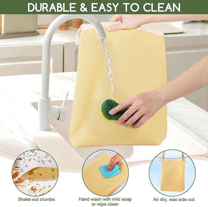 Beeswax Bread Bags for Sourdough, 2 Pack Reusable Bread Bag for Storage XL 17x13 Inch, Large Canvas Lined Bags for Homemade Sourdough - Keep Fresh, Freezer Safe