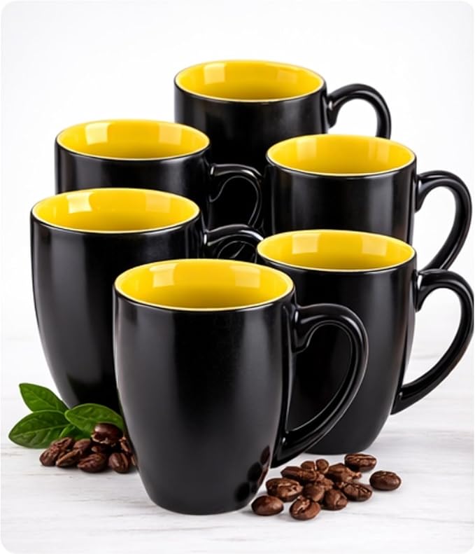 GBhome 16oz Coffee Mugs Set of 6, Large Ceramic Coffee Mugs for Man, Woman, Dad, Mom, Modern Coffee Mugs Set with handle for Tea/Latte/Cappuccino/Milk/Cocoa. Dishwasher&Microwave Safe,Yellow