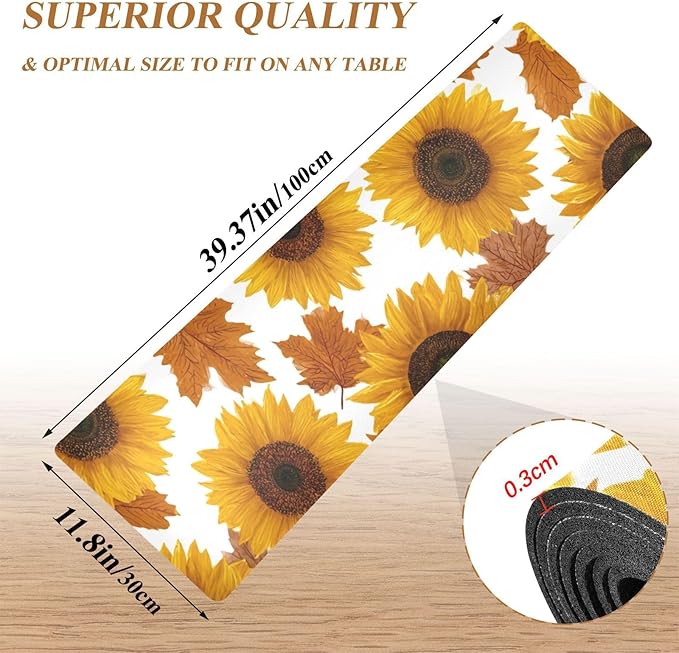 Yellow Sunflowers in Autumn Trivet Table Runner Heat Resistant 230F for Hot Dishes Pots Plates Kitchen Dining Table Protector Decorative 39.37 X 11.8 Inch